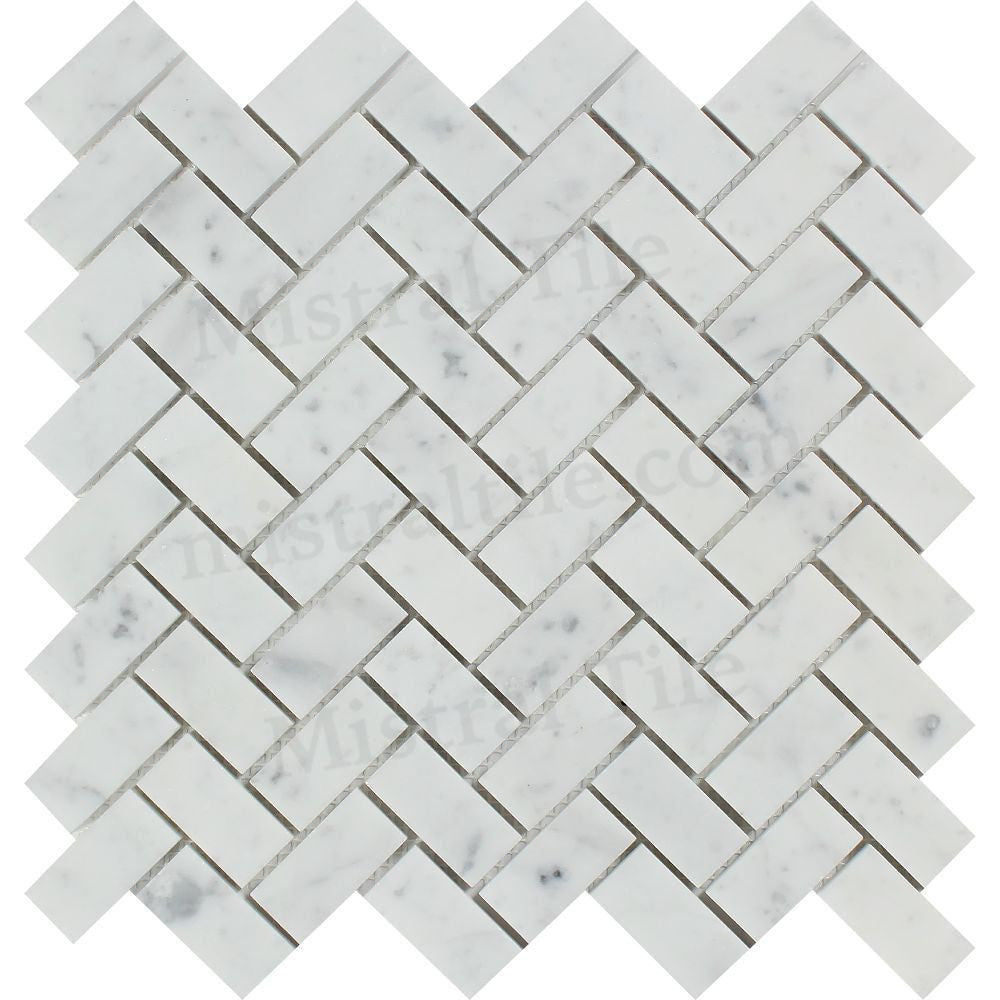 1x2 Polished Bianco Carrara Herringbone Mosaic