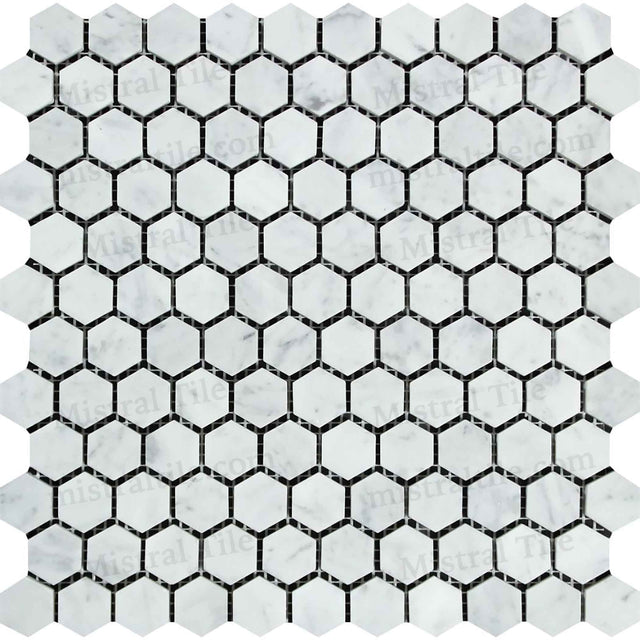 Bianco Carrara Marble: 1x1 Honed Hexagon Mosaic