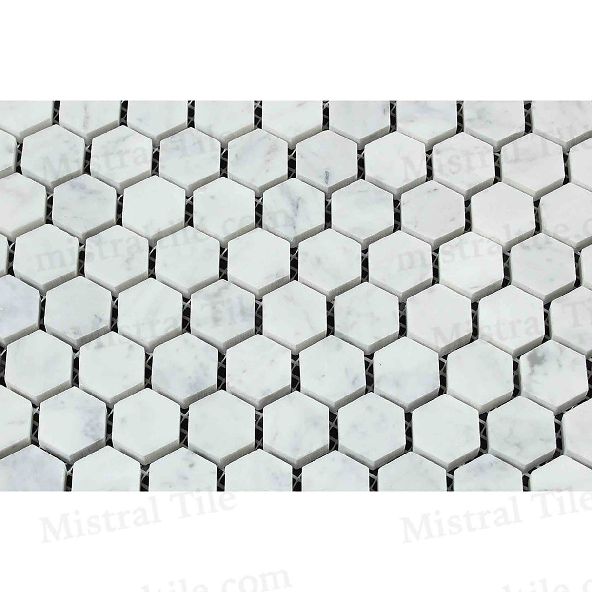 Bianco Carrara Marble: 1x1 Honed Hexagon Mosaic Perspective view