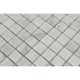 1x1 Polished Bianco Carrara Marble Square Mosaic Perspective View