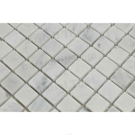 1x1 Polished Bianco Carrara Marble Square Mosaic Perspective View