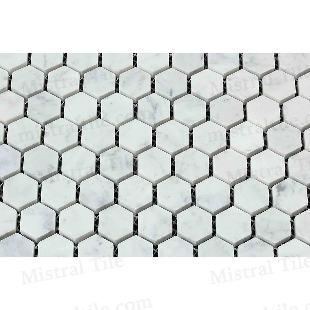 1x1 Polished Bianco Carrara Marble Hexagon Mosaic Perspective Photo