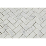 1x2 Zigzag Honed Bianco Carrara Herringbone Mosaic Perspective View