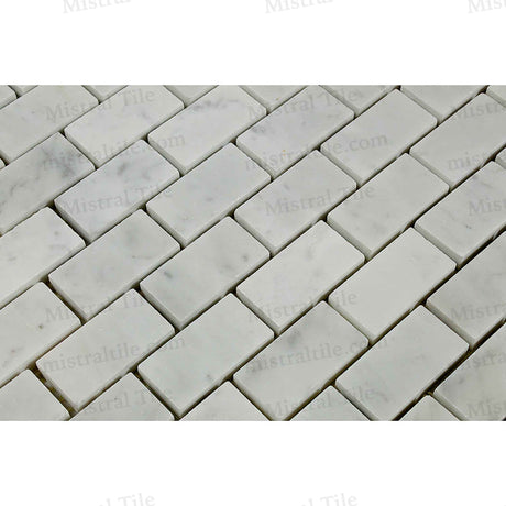 1x2 Honed Bianco Carrara Marble Brick Mosaic Perspective View