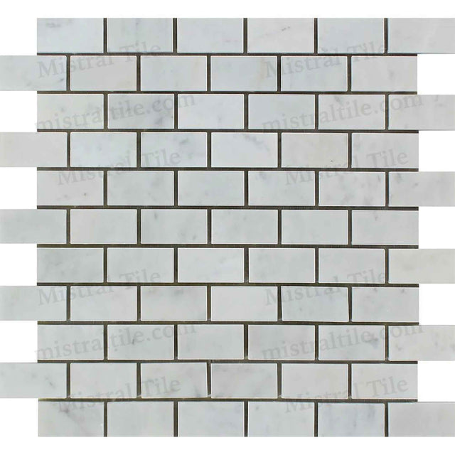 1x2 Polished Bianco Carrara Marble Brick Mosaic