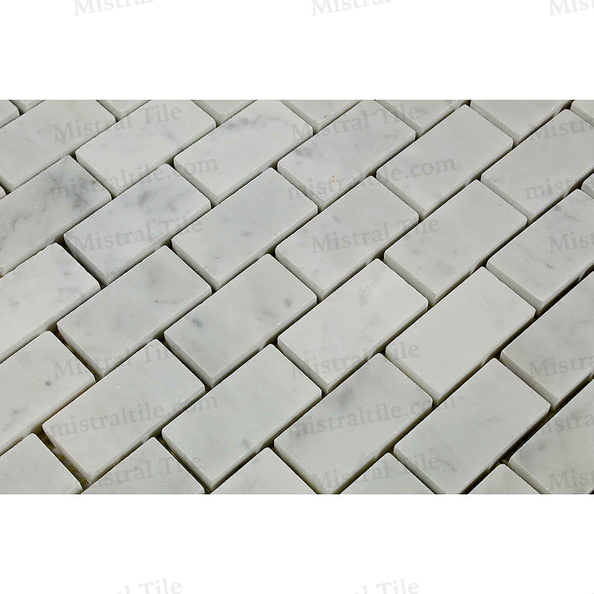 1x2 Polished Bianco Carrara Marble Brick Mosaic perspective view