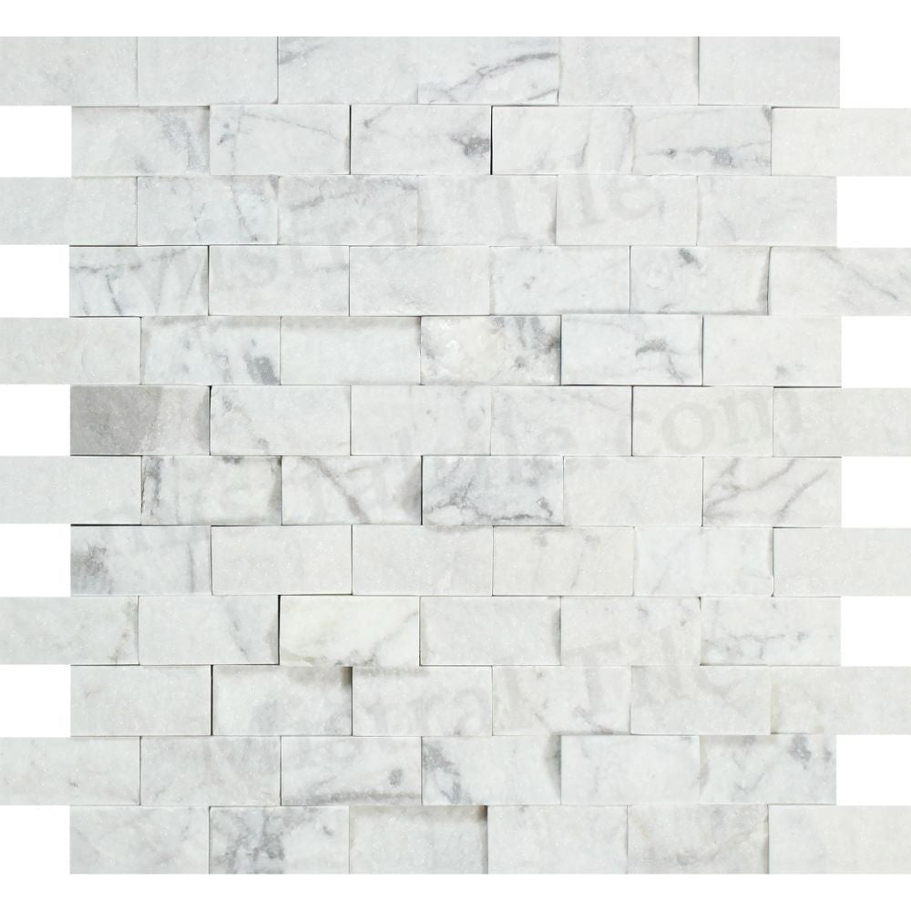 1x2 Split-faced Bianco Carrara Marble Brick Mosaic