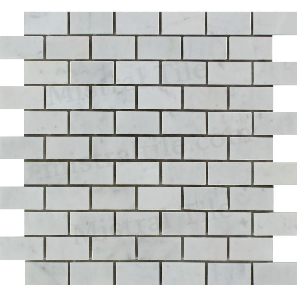 1x2 Honed Bianco Carrara Marble Brick Mosaic