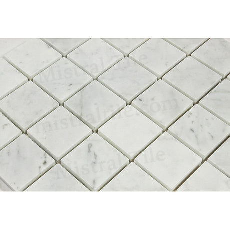 2x2 Honed Square Bianco Carrara Marble Mosaic Perspective View