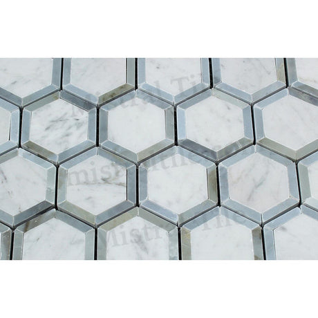 2x2 Honed Carrara - Gray Vortex Hexagon Mosaic Perspective View