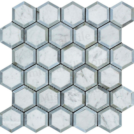 2x2 Honed Carrara - Gray Vortex Hexagon Mosaic