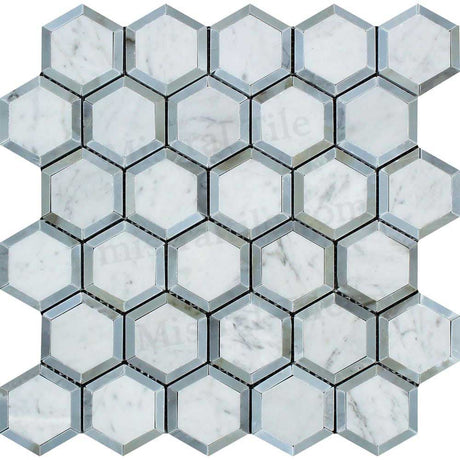 2x2 Polished Carrara Vortex Gray Hexagon Mosaic