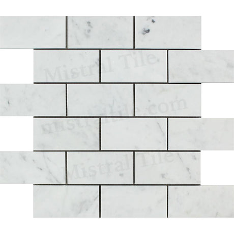 2x4 Bianco Carrara Marble Honed Brick Mosaic