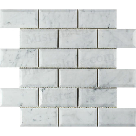 2x4 Bianco Carrara Honed Deep-Beveled Brick Mosaic