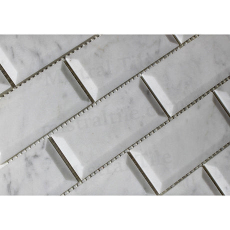 2x4 Bianco Carrara Honed Deep-Beveled Brick Mosaic Perspective View