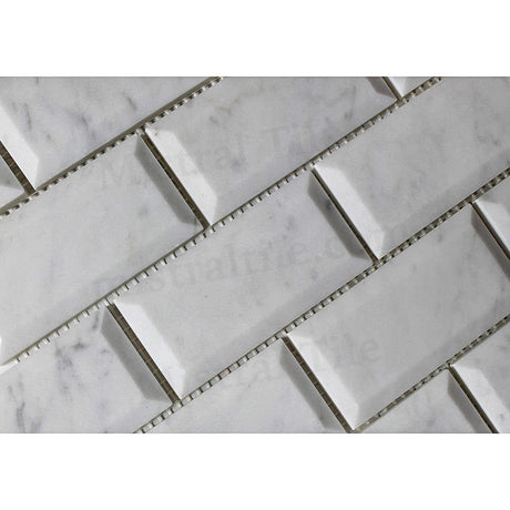 2x4 B. Carrara Polished Deep-Beveled Brick Mosaic Perspective View