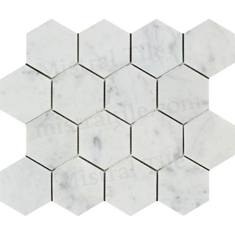 3x3 Bianco Carrara Marble Honed Hexagon Mosaic