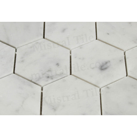 3x3 Bianco Carrara Marble Honed Hexagon Mosaic Perspecive View