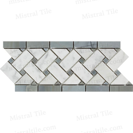 4 3/4x12 Polished Carrara & Blue Gray Basketweave Perspeciive View