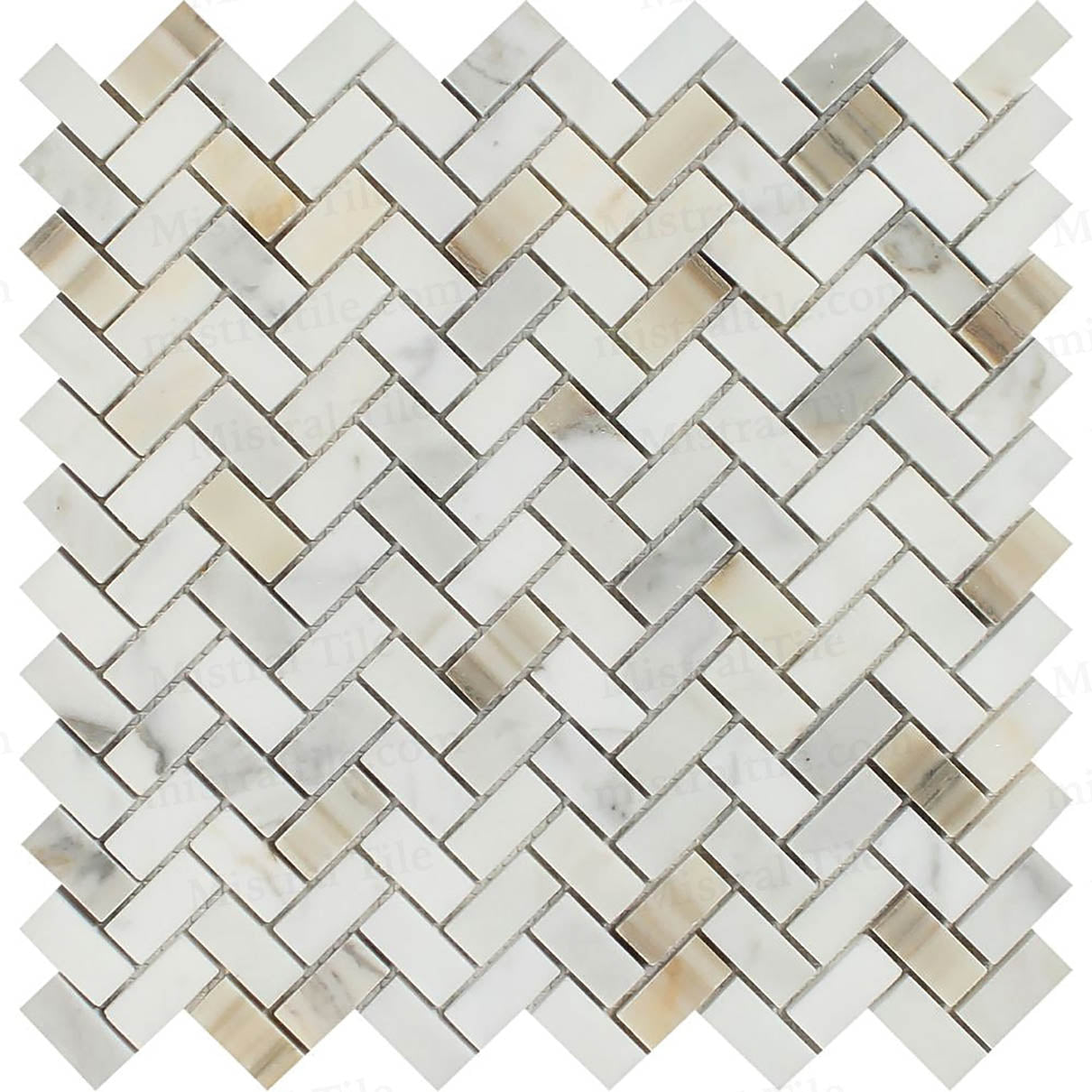 5/8x1 1/4 Honed Calacatta Gold Herringbone Mosaic Tile