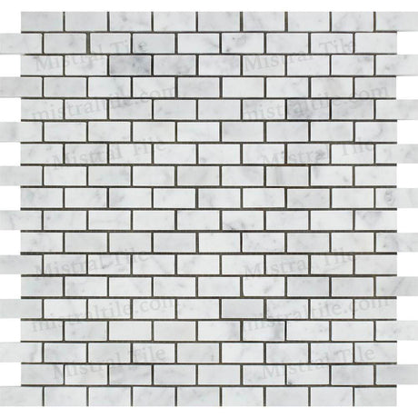 5/8x1 1/4 Polished Bianco Carrara Brick Mosaic