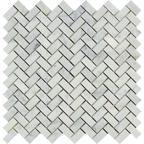 5/8x1 1/4 Polsihed B. Carrara Herringbone Mosaic