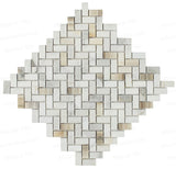 5/8x1 1/4 Plshd. Calacatta Gold Herringbone Mosaic Cross