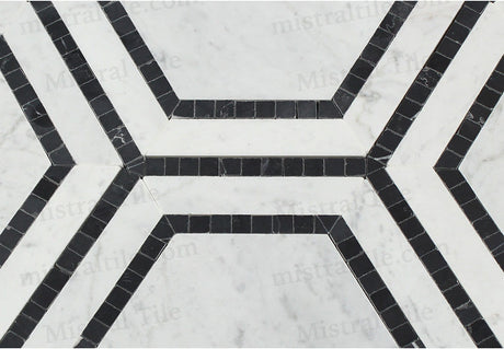 5x5 Honed Bianco Carrara - Black Honeycomb Mosaic Details