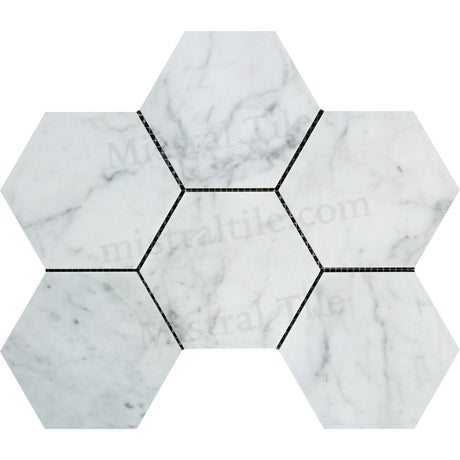 5x5 Honed Bianco Carrara Marble Hexagon Mosaic