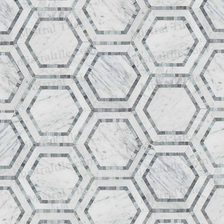 5x5 Polished B. Carrara-Blue Gray Honeycomb Mosaic Perspeciive