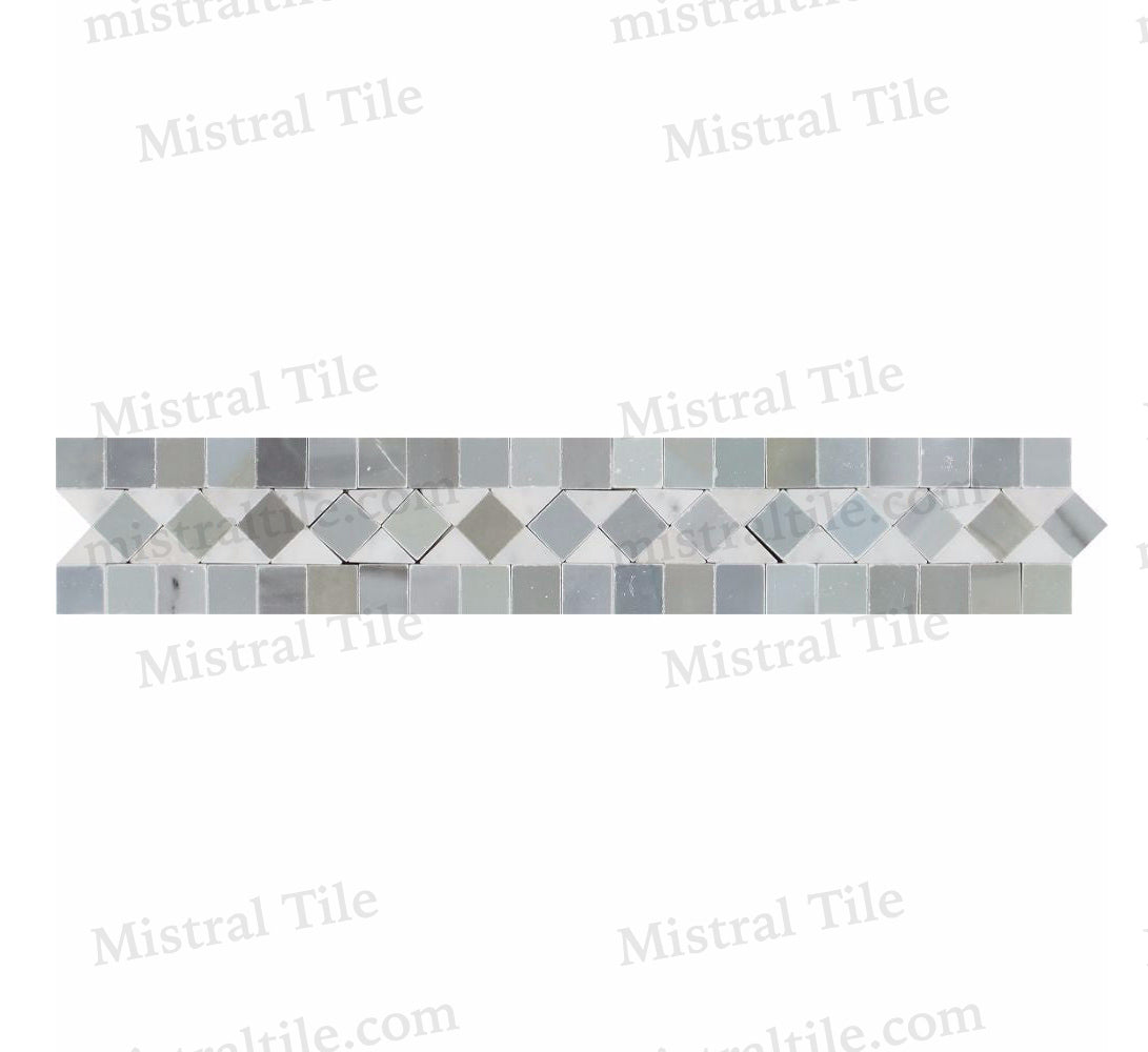 Bianco Carrara: 2x12 Honed Bias Border Blue-Gray Pespecitve View