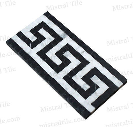 Honed Bianco Carrara - Black Greek Key Border perspective