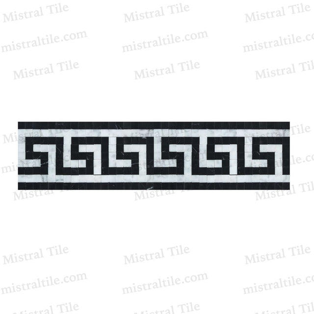 Honed Bianco Carrara - Black Greek Key Border