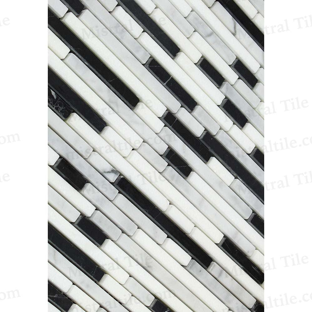 Honed Bianco Carrara - Black Bamboo Stick Mosaic Cross view