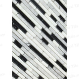 Honed Bianco Carrara - Black Bamboo Stick Mosaic Cross view