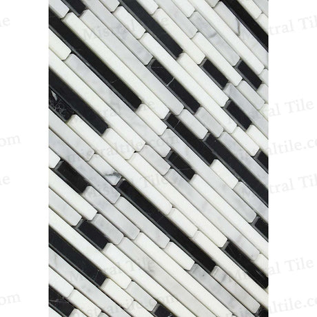 Polished Bianco Carrara-Thassos-Black Bamboo Mosaic Tile Cross