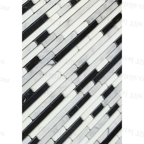 Polished Bianco Carrara - Thassos White and Black Marble Bamboo Mosaic Tiles