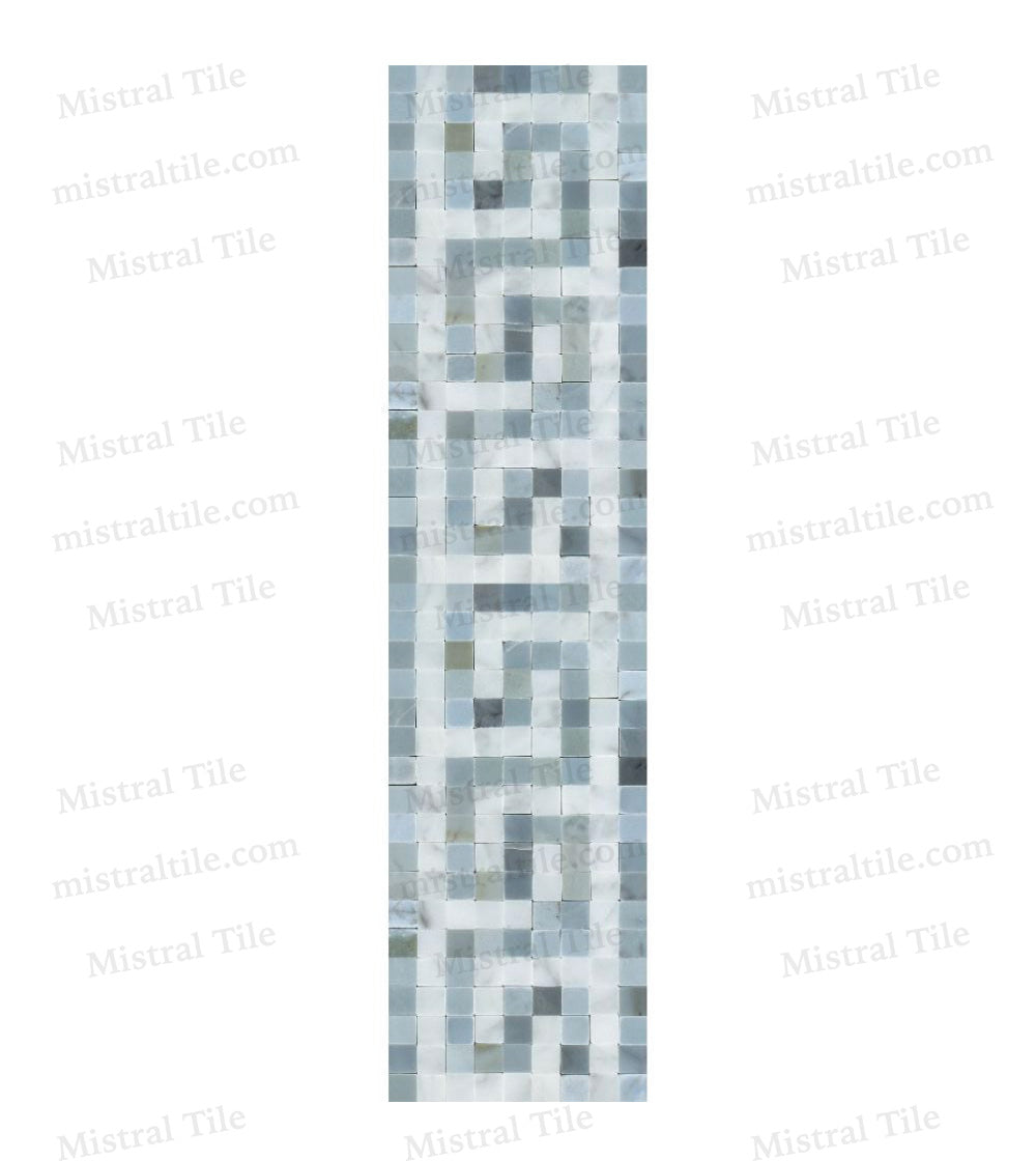 Honed Bianco Carrara - Blue Gray Greek Key Border vertical View