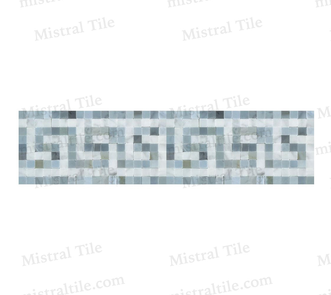 Honed Bianco Carrara - Blue Gray Greek Key Border