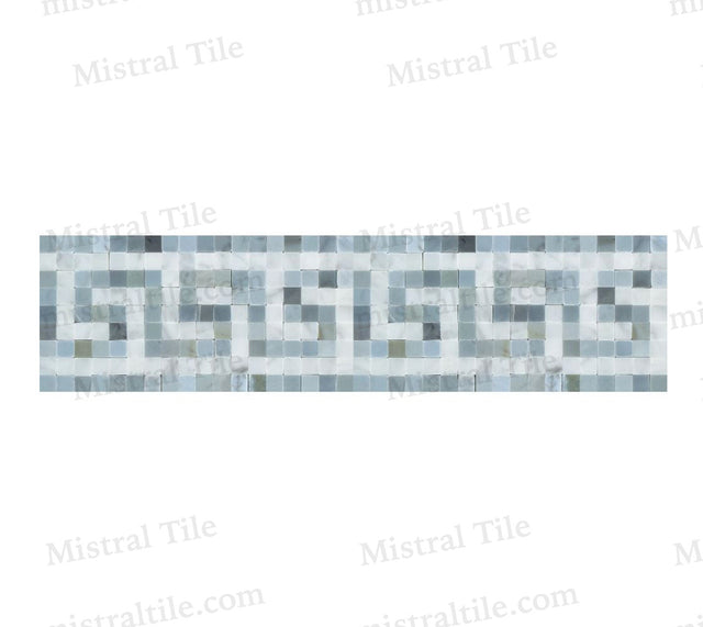 Honed Bianco Carrara - Blue Gray Greek Key Border