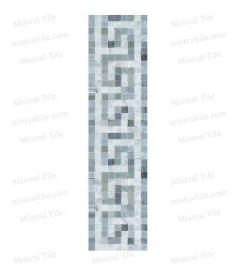 Polished Bianco Carrara-Blue Gray Greek Key Border Mosaic Tile