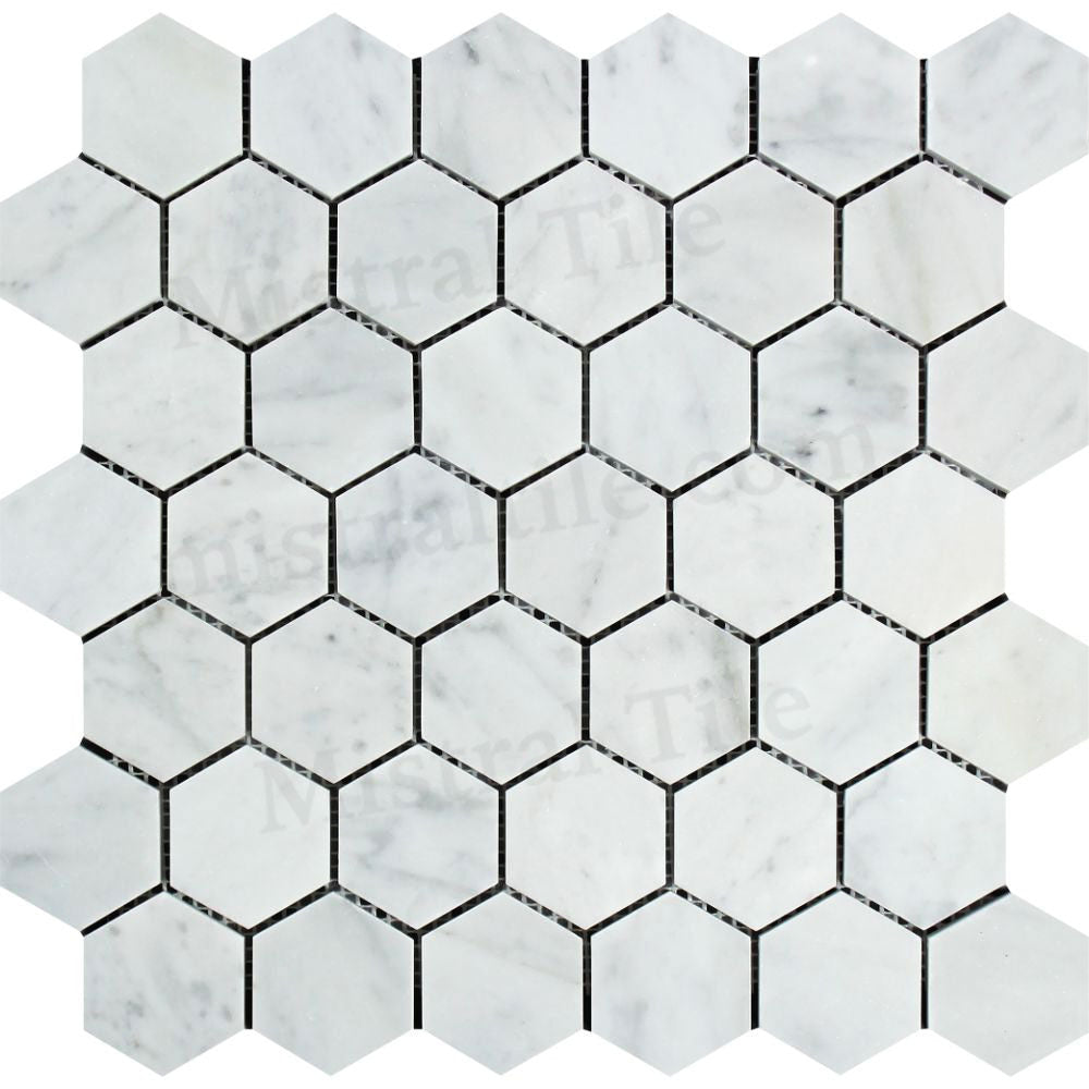 Bianco Carrara Marble: 2x2 Honed Hexagon Mosaic