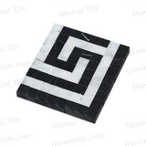 Bianco Carrara Marble and Black Polished Marble Greek Key Mosaic Border Corner Perspective 2