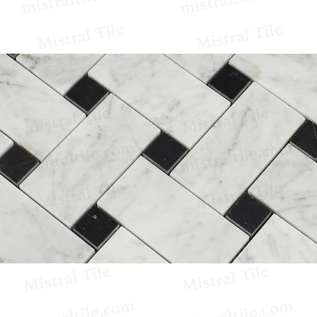 Honed Carrara - Black Large Basketweave Mosaic Tile