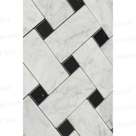 Honed Carrara - Black Large Basketweave Mosaic Marble Tile