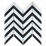 Honed Bianco Carrara - Black Marble Large Format Chevron Mosaic Tile Perspective