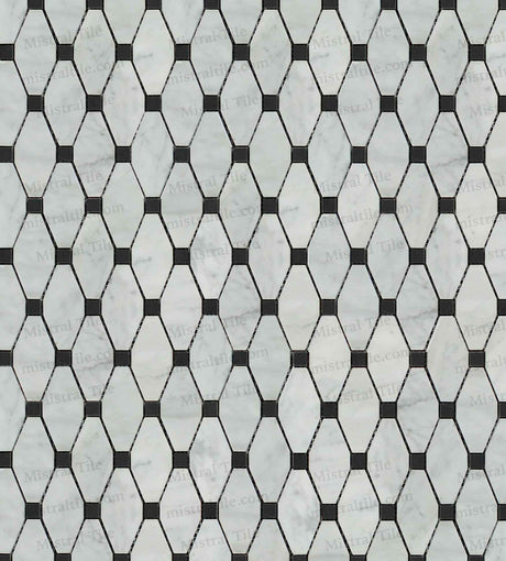 Honed Bianco Carrara-Black Marble Octave Mosaic Tile Vertical