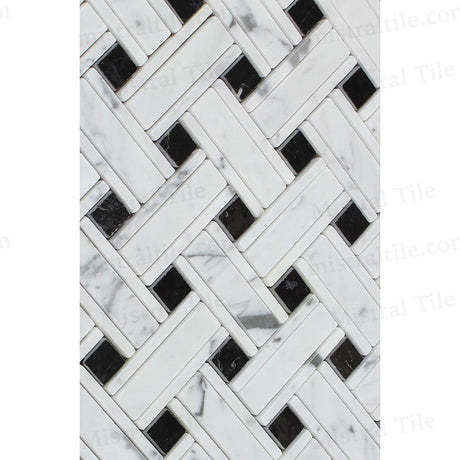 Honed Bianco Carrara-Black Panama weave Mosaic Details