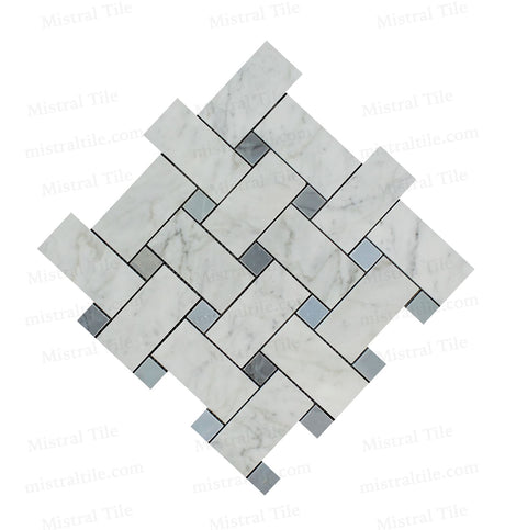 Honed Bianco Carrara - Blue Gray Morble Large Format Basketweave Mosaic