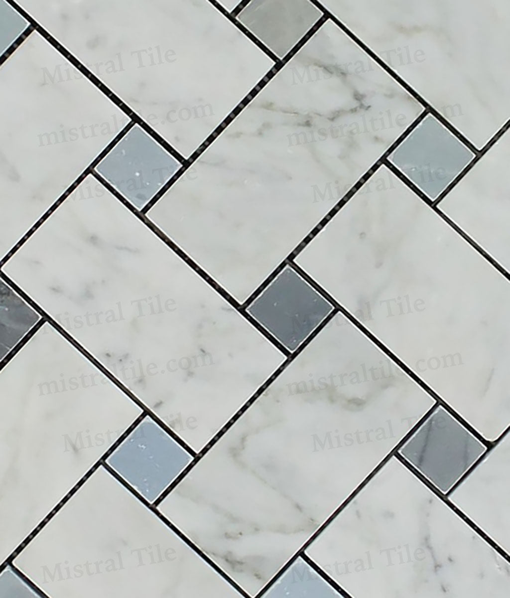 Honed Bianco Carrara - Blue Gray Large Format Basketweave Mosaic Tile